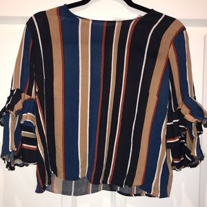 LUSH Striped Blouse | Ruffled Sleeves | 100% Rayon